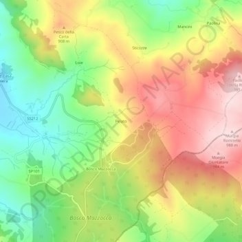 Mappa topografica Pelato, altitudine, rilievo