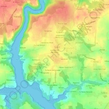 Mappa topografica Menez Bris, altitudine, rilievo