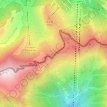 Mappa topografica Col de Tende, altitudine, rilievo