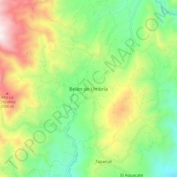 Mappa topografica Belén de Umbría, altitudine, rilievo
