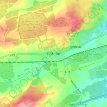 Mappa topografica Blackridge, altitudine, rilievo