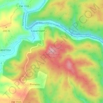 Mappa topografica Caparrosinha, altitudine, rilievo
