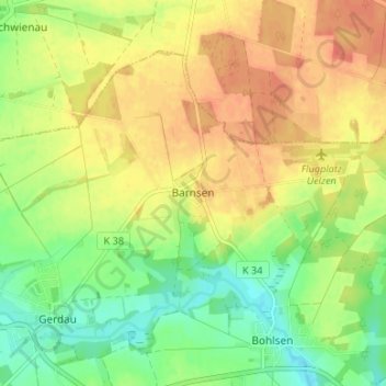 Mappa topografica Barnsen, altitudine, rilievo