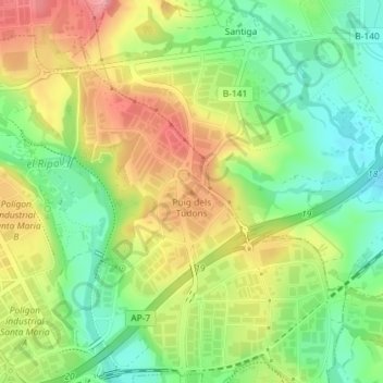 Mappa topografica Puig dels Tudons, altitudine, rilievo