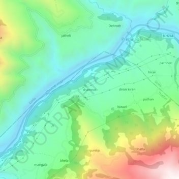 Mappa topografica shamnot, altitudine, rilievo