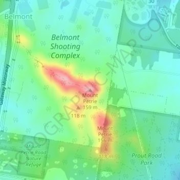 Mappa topografica Mount Petrie, altitudine, rilievo