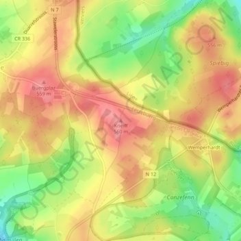 Mappa topografica Kneiff, altitudine, rilievo