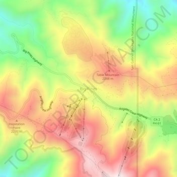Mappa topografica Big Pines, altitudine, rilievo
