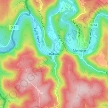 Mappa topografica Bohan, altitudine, rilievo