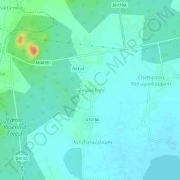 Mappa topografica Sembakkam, altitudine, rilievo