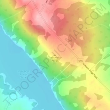 Mappa topografica Keswick Ridge, altitudine, rilievo