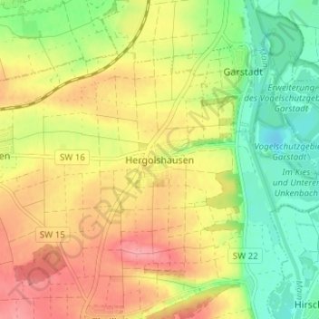 Mappa topografica Hergolshausen, altitudine, rilievo