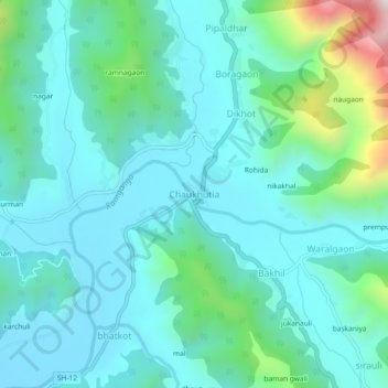 Mappa topografica Chaukhutia, altitudine, rilievo