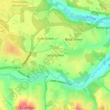 Mappa topografica Letty Green, altitudine, rilievo