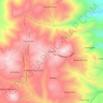 Mappa topografica Shiwikis, altitudine, rilievo