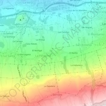 Mappa topografica El Calvario, altitudine, rilievo
