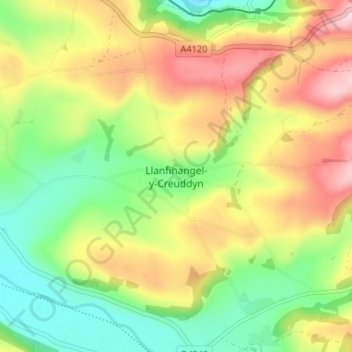 Mappa topografica Llanfihangel-y-Creuddyn, altitudine, rilievo