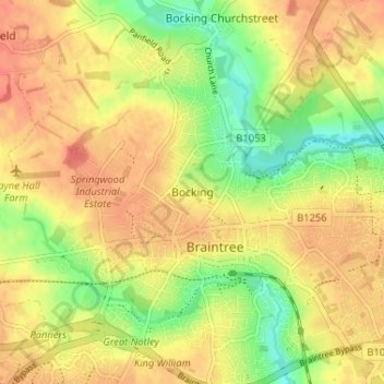 Mappa topografica Bocking, altitudine, rilievo