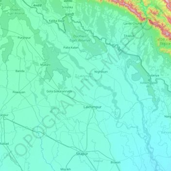 Mappa topografica Kheri, altitudine, rilievo