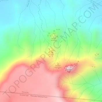 Mappa topografica South Sentinel, altitudine, rilievo
