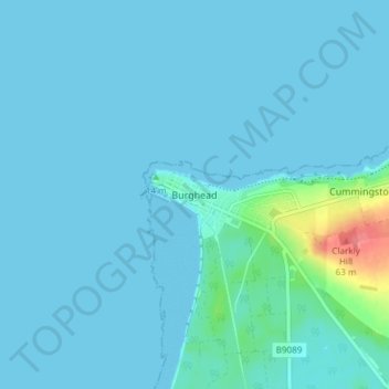 Mappa topografica Burghead, altitudine, rilievo