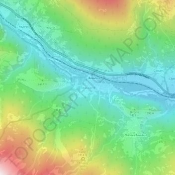 Mappa topografica Beaulard, altitudine, rilievo