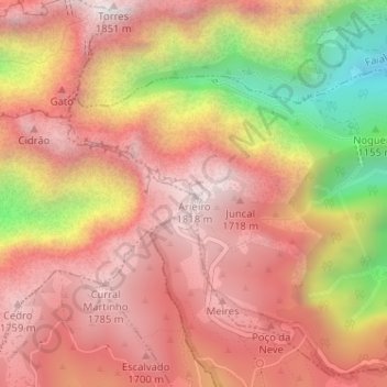 Mappa topografica Pico do Arieiro, altitudine, rilievo