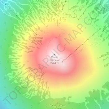 Mappa topografica Mount Bachelor, altitudine, rilievo