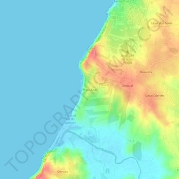 Mappa topografica Praia Azul, altitudine, rilievo