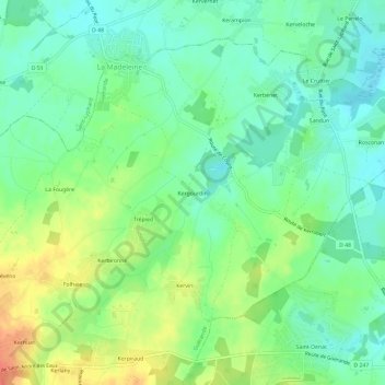 Mappa topografica Kergourdin, altitudine, rilievo