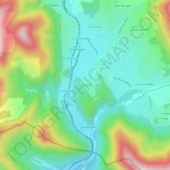 Mappa topografica Le Cheylar, altitudine, rilievo