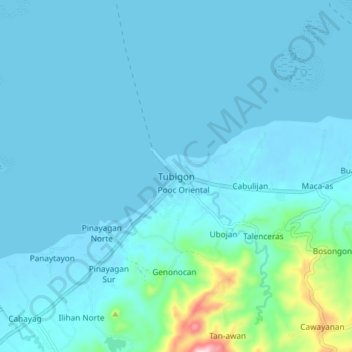 Mappa topografica Tubigon, altitudine, rilievo