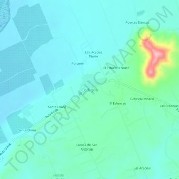 Mappa topografica Codigua, altitudine, rilievo