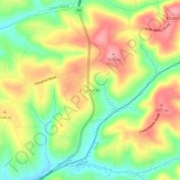 Mappa topografica Kapkatet, altitudine, rilievo