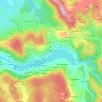 Mappa topografica Camping La Prairie, altitudine, rilievo