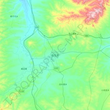 Mappa topografica 右玉县, altitudine, rilievo