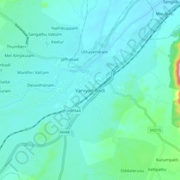 Mappa topografica Vaniyambadi, altitudine, rilievo