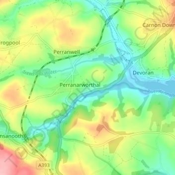 Mappa topografica Church Town, altitudine, rilievo