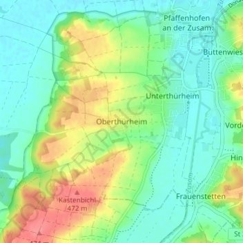 Mappa topografica Oberthürheim, altitudine, rilievo