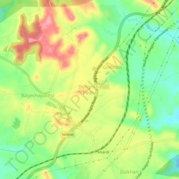 Mappa topografica Dongricha Padha, altitudine, rilievo