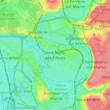 Mappa topografica Saint-Maur-des-Fossés, altitudine, rilievo