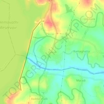 Mappa topografica Gorur, altitudine, rilievo