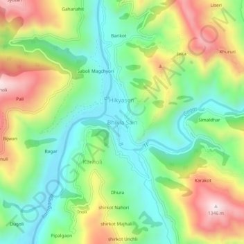 Mappa topografica Bhikia Sain, altitudine, rilievo