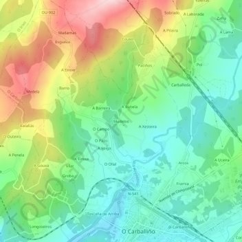 Mappa topografica Mudelos, altitudine, rilievo
