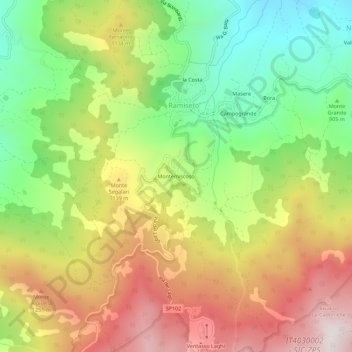 Mappa topografica Montemiscoso, altitudine, rilievo