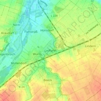 Mappa topografica Leiffarth, altitudine, rilievo
