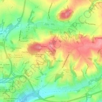 Mappa topografica Puits Laroche, altitudine, rilievo