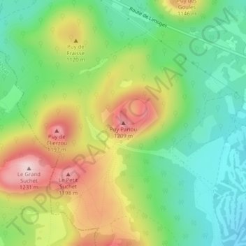 Mappa topografica Puy Pariou, altitudine, rilievo
