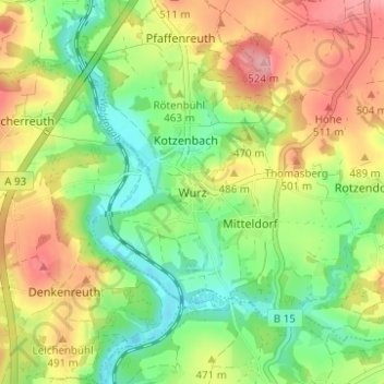 Mappa topografica Wurz, altitudine, rilievo