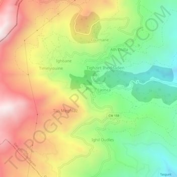 Mappa topografica Ifri, altitudine, rilievo